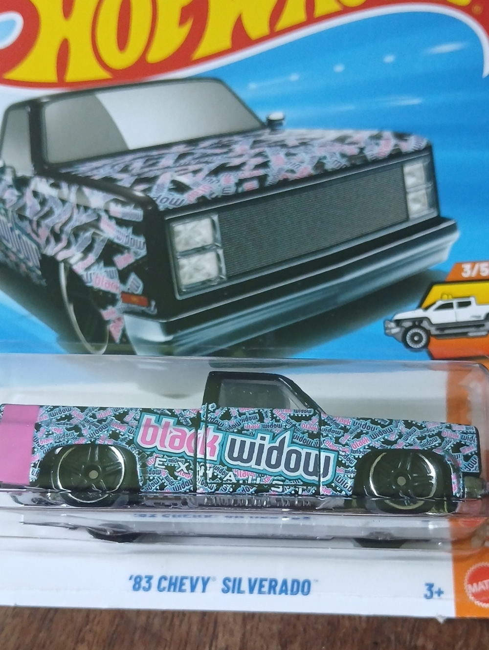 'Black Widow' '83 Chevy Silverado Hot Wheels Truck - Pink & Black